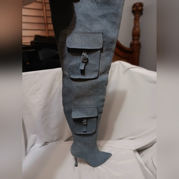 Steve Madden Brittany Denim Cargo Pocket Over-the-Knee Boots - Picture 6 of 11